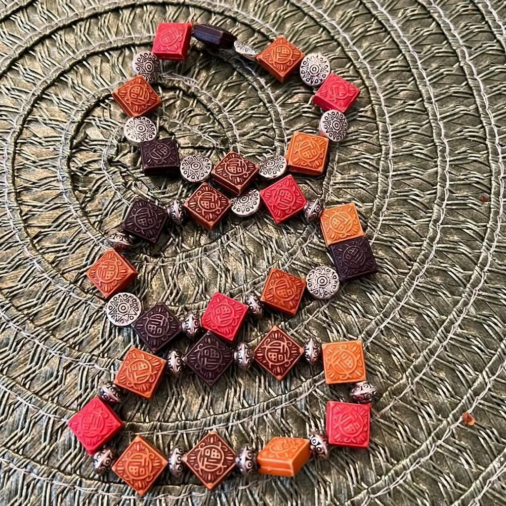 NWT Angelas Designs 3 stackable handmade bracelets orange brown and silver